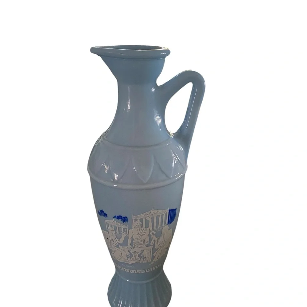 vintage 60s Jim Beam Grecian Urn Greek Philosophers Decanter, blue milk glass